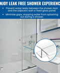 Bulletproof Leak Blocker For Frameless Shower Door Side Seal Strip With H Jamb Vinyl Insert 95 Inch Long Ultra Clear Pvc shown in a modern bathroom, preventing water leaks.