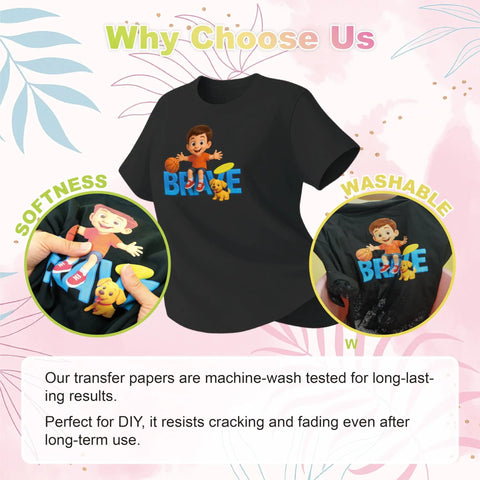 Dark Fabric Iron On Transfer Paper Set Of Thirty Sheets Eight Point Five By Eleven Inch Printable Vinyl display on t-shirt