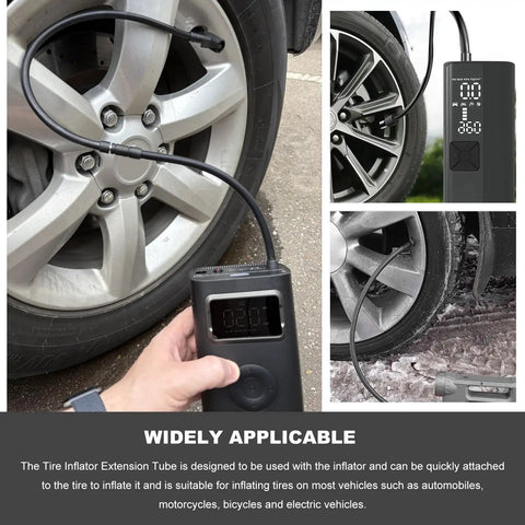 Tire Inflator Extension Tube Nineteen Point Seven Inch Flexible Air Pump Hose Adapter With Brass Screw Thread in use on car