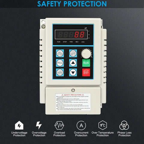 220V Single Phase To 3 Phase VFD Inverter For Spindle Motor Speed Control, 0.75KW 1HP 5A, PWM Output shown front view