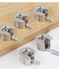 20 Piece Cam Lock Pins and Veneer Support Alloy Connectors Kit for Quick Furniture Builds shown on wood surface