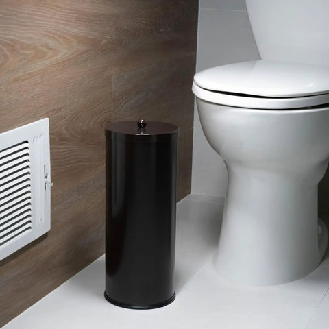 Rust Resistant Stainless Steel Toilet Paper Canister Holder With Removable Base beside toilet