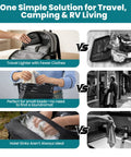 Comparison of portable travel laundry washing bag for camping cruise van life, illustrating easy hand washing options.