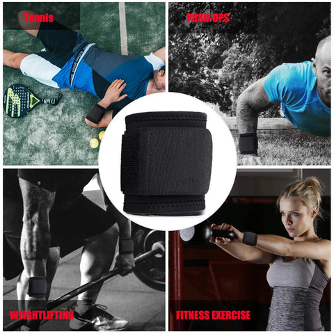 2 Pack Adjustable Wrist Support Brace For Carpal Tunnel Relief shown in use for tennis, push-ups, weightlifting, and fitness exercises
