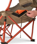 Close-up of Two Person Camping Chair With Removable Blankets Low To The Ground Loveseat Nest Cozy Cuddle Recline Insulated