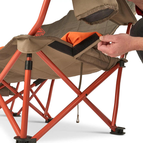 Close-up of Two Person Camping Chair With Removable Blankets Low To The Ground Loveseat Nest Cozy Cuddle Recline Insulated