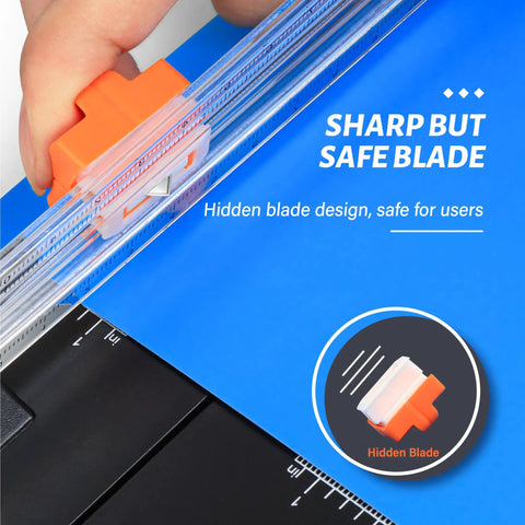 Close-up of 12 Inch Paper Cutter For Scrapbooking And DIY Crafts With Smooth Sliding Guide Safe Blade Foldable Ruler Pro Grade