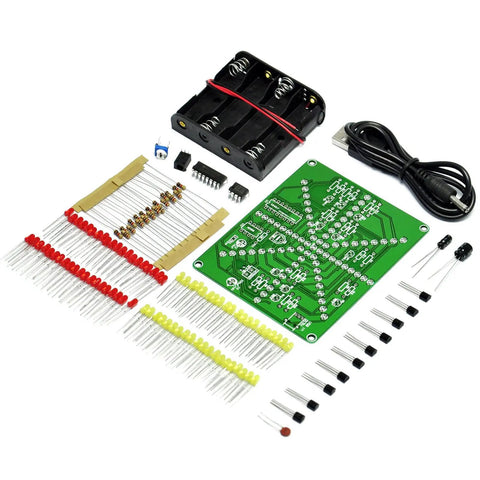 LED Flowing Light Soldering Practice Board PCB DIY Kit EK1874 With Exploding Water Lamp Effect components spread out