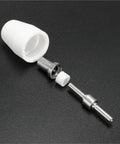 Top view of white ceramic shield cup and metal tip for plasma cutter, compatible with Get A Killer Plasma Cutter Set With Top Tier Electrodes Tips Shield Cups Plus Gas Rings For PT-31 JG-40 Machines To Keep Your 40A Cuts Slicke.