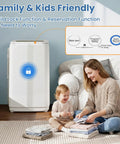 Mom and child beside compact full automatic top load washing machine with child lock and controls, ideal for family laundry.