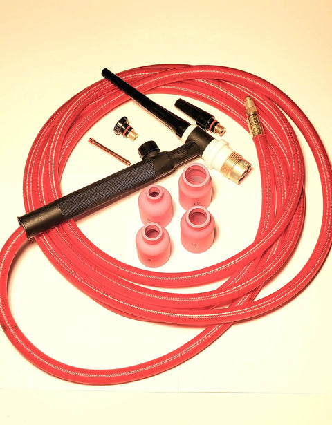 Air Cooled TIG Torch Kit With Flex Head And Gas Valve, 150 Amp, 12.5 Ft Super Flex Power Cable, Jumbo 3.2 1/8 Gas Lens