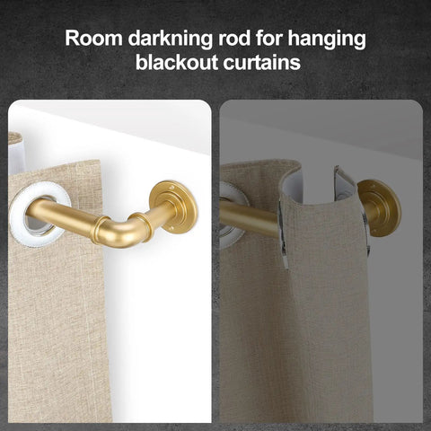 Gold Industrial Curtain Rods For Windows 48 To 84 Inches, 1 Inch Diameter, Blackout Wrap Around Adjustable Heavy Duty Drapery Rods