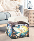 Premium White Fabric Storage Bins With Snap Shut Lids And Reinforced Carry Handles, storing blankets in living room decor.
