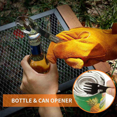 5 In 1 Tactical Spork for Outdoor Adventure Stainless Steel Spoon Fork Knife Can Opener Bottle Opener Combo for Camping with Clip