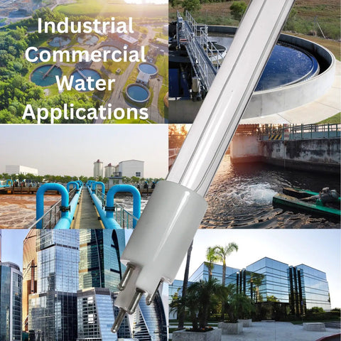 Replacement UV Bulb PUV-7 Lamp For PUV7 Series Water Systems, pictured against industrial water applications.