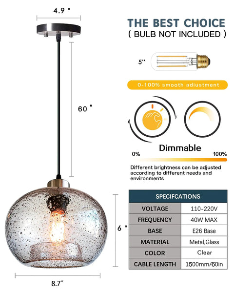 Bottom Line Quality Clear Marble Glass Pendant Lights 2 Pack Hand Blown Globe Hanging Lamp For Kitchen Island ceiling fixture dimensions.