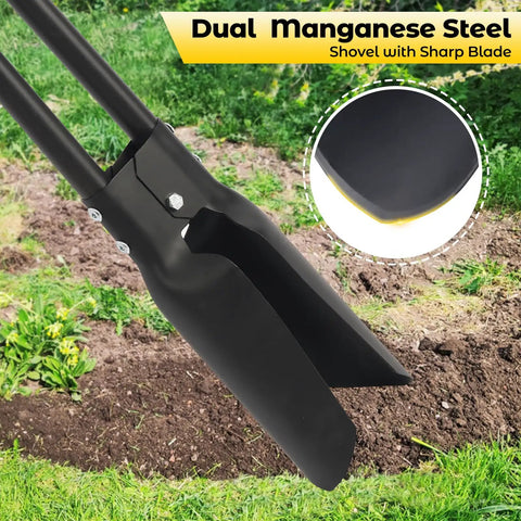 Heavy Duty Post Hole Digger With 55 Inch Handle And Dual Sharp Blades in garden setting