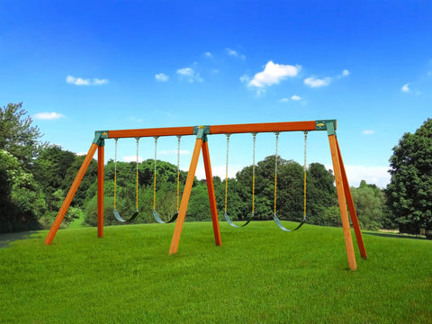 Classic DIY Swing Set Kit With Cedar Lumber Easy Brackets Four Sling Swings Heavy Duty Outdoor Backyard Playground Equipment For Kids And Families Weather Ready Durable Finish Plastisol Chains And Safe Hardware For Easy Assembly In Any Backyard