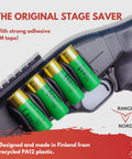 12 Gauge Shotgun Shell Holder With 3M Tape on shotgun stock, durable PA12 plastic ammo carrier, fits 12 gauge shells securely