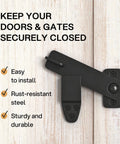 Vintage Style Black Wrought Iron Flip Latch Hardware Kit For Double Doors, Barn Doors, Garden Gate, shown with features