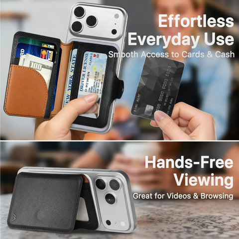 MagSafe Wallet With RFID Blocking Magnetic Card Holder for iPhone 17 16 15 14 13 12 Series, showing card slots and cash slot