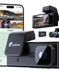 4K 3 Channel Dash Cam With Front Rear And Interior Cameras, 4K 1080P 1080P, App And WiFi, 64GB Card Included displayed with app