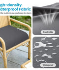 Patio Chair Cushions Set Of 2 19 By 19 By 3 Inch Waterproof Outdoor Seat Cushions With Adjustable Straps And Handles Fade Resistant For Garden Patio Beach Grey, showing fabric detail and water resistance.