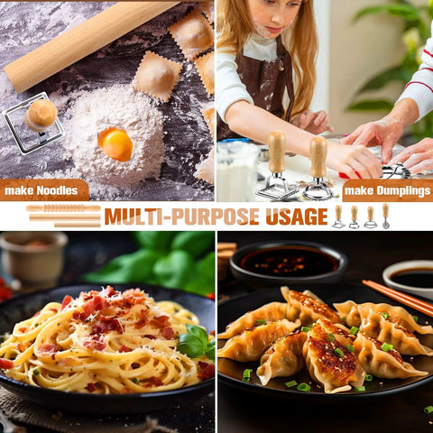 9 Piece Gnocchi And Pasta Making Set With Gnocchi Board, Pasta Cutter, Ravioli Stamp, Rolling Pin, Dumpling Makers And Noodle Tools