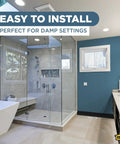 Self-Stick Vinyl Wall Base 4 Inch High By 20 Feet Long Black Flexible Vinyl Trim For Walls in a modern bathroom.