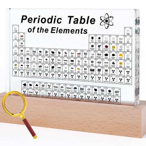 83 Real Element Samples Periodic Table Kit With Wooden Stand And Magnifying Glass Hands On Acrylic Element Display