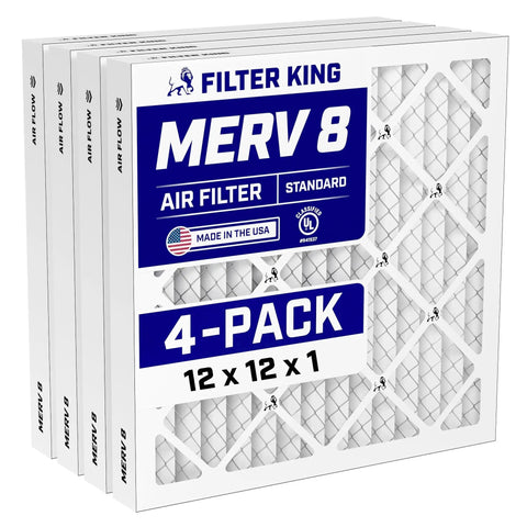 Nominal 12x12x1 Air Filter MERV 8 - 4 Pack Pleated Electrostatic HVAC Filter For AC And Furnace Dust Allergy Control Made In USA