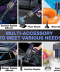 4 In 1 Cordless Car Vacuum Cleaner, Mini Handheld 12000Pa Suction, 120W High Power, Rechargeable, with accessories shown in use.