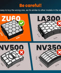 Diagram showing vacuum filter sizes and compatibility. ZU60 filter highlighted as compatible with NV250; others marked incorrect.