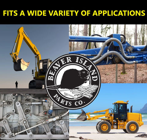 Heavy Duty Hydraulic O Rings Kit With ORB Fittings, collage showing excavators and machinery uses, Beaver Island Parts Co. logo