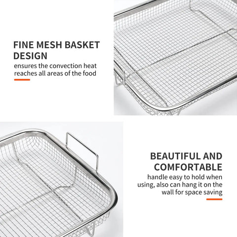 Nonstick Mesh Air Fryer Basket Set For Oven, Stainless Steel Grill Tray wire rack close-up with fine mesh design details