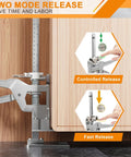 Heavy Duty Arm Jacks 2 Pack 440 Lbs Capacity Furniture Lift Tool showing two mode release for controlled and fast lifting.