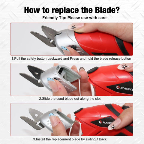 Instructional guide on replacing the blade of Heavy Hitter Dual Blade Cordless Electric Scissors for optimal use.