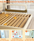 Assembly instructions for 32 Inch Adjustable Folding Bed Rail Guard For Toddlers And Babies, showing fastening straps and screws.