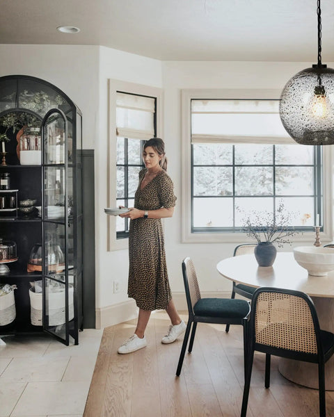 Modern Farmhouse Pendant Light For Kitchen Island And Entryway With Clear Hand Blown Glass Globe And Black Marble Accent