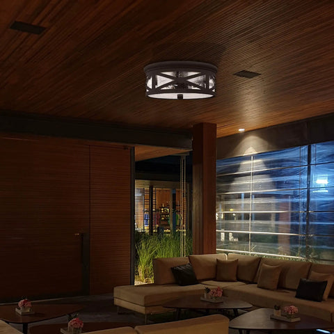 Lakeview Two Light Outdoor Ceiling Flush Mount Black Finish Dope Modern Transitional Exterior Fixture at patio
