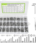 Hella Durable 1059 Piece Stainless Steel Screw And Nut Assortment Kit With Phillips Pan Head Machine Fasteners Flat And Lock Washers 304 Grade Hardware Tray with assorted fasteners.