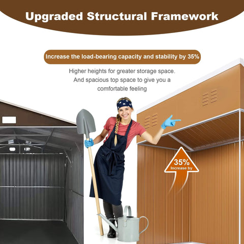 Heavy Duty Metal Tool Shed With Windows Lockable Door And Ventilation Weatherproof Outdoor Storage For Backyard And Lawn Gear 8 By 4 Feet Durable Brown Finish Built To Last For Tool Organization And Patio Equipment with upgraded structural framework and increased stability.