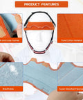 Hard Hat Sweatbands 2 Pack Washable Sweat Band Liners, Flame Retardant Cotton, detailed views with fastener and cotton close-up