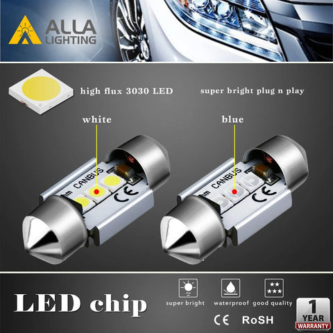 LED Festoon Bulbs 31mm 7065 6000K Xenon White CAN Bus Interior Dome Map Trunk Step Courtesy Lights Two Pack Bundle
