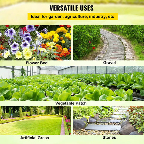 Versatile uses of Heavy Duty Weed Barrier Fabric 4 By 300 Feet Woven Landscape Ground Cover for gardens and lawns in various settings.
