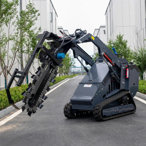 Compact Skid Steer Loader With Crawler Tracks And Wear Resistant Bucket For Easy Operation In Urban Streets Homes Dark Corners And Tight Spaces Workhorse For Landscaping Small Construction And Residential Projects on urban street.