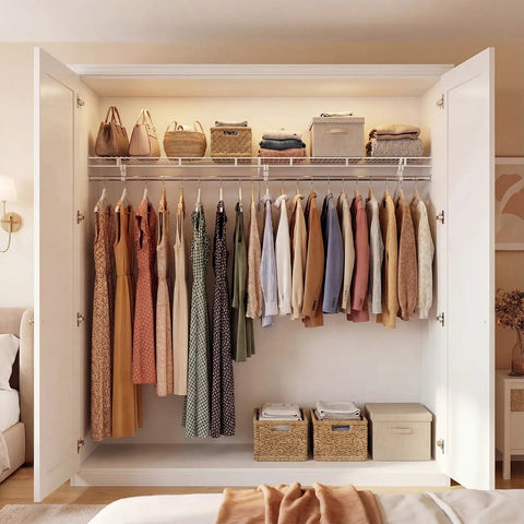 Kick Floor Clutter To The Curb With These Heavy Duty Wall Mounted Closet Shelves Featuring A Ventilated Metal Wire Rack And Sturdy Hanging Rod For Seamless Vertical Organization Setup