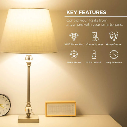 Lamp lit by Smart White LED Bulb 60W Equivalent No Hub Needed Non Dimmable 3 Pack With Built In WiFi Voice Control
