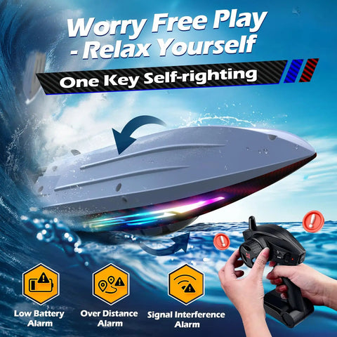Rad RC Boat For Kids And Adults With Fast Remote Control Pool And Lake Racing 30 KMH Top Speed 394 Ft Range 7 LED Lights Self Righting