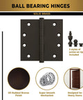 Heavy Duty Ball Bearing Door Hinges 4x4 Inch Solid Brass In Oil Rubbed Bronze With Decorative Screw On Tips Included Set Of 6